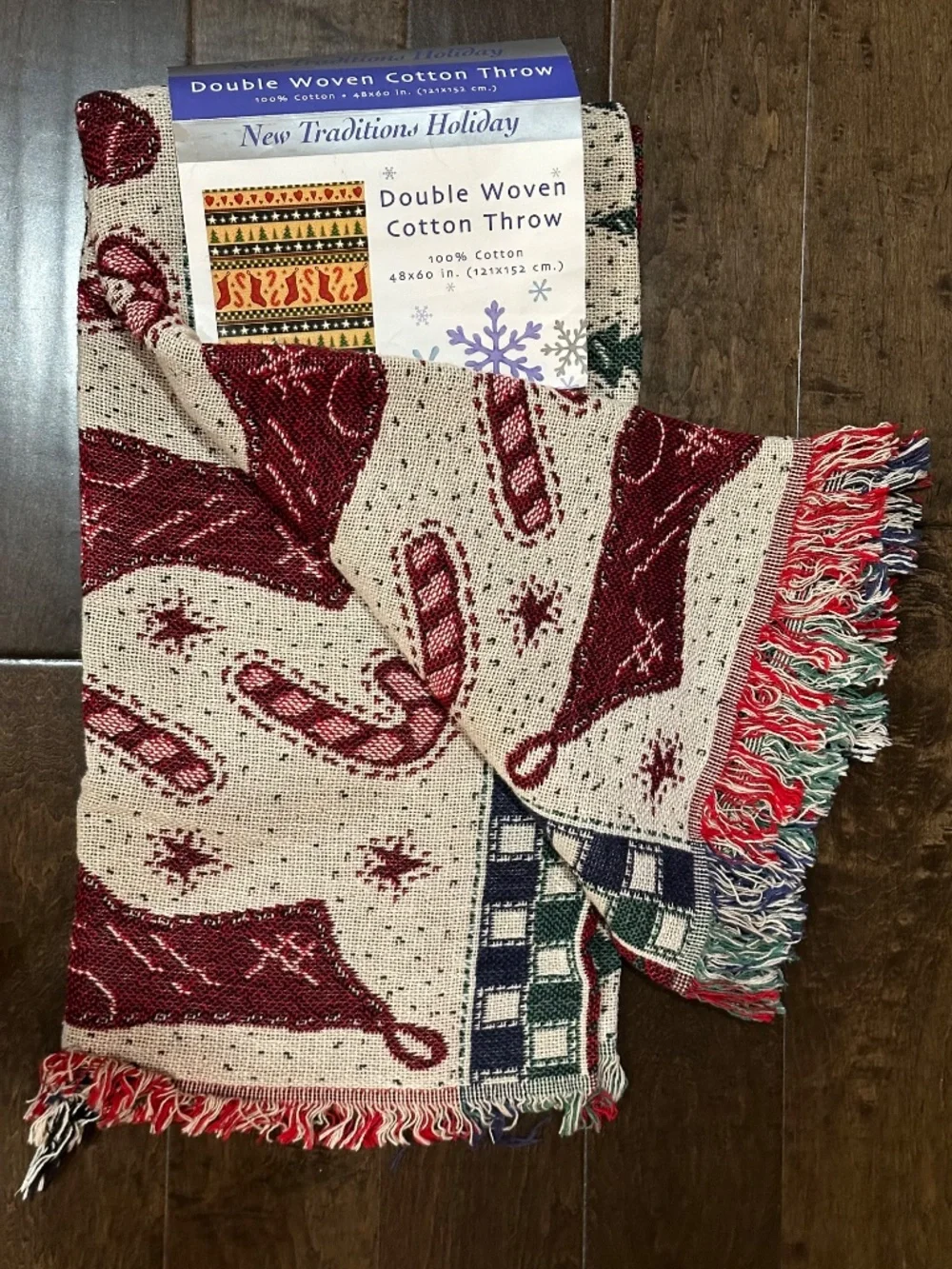 Vintage Sears Throw Blanket Christmas Holiday Double Woven Cotton 48